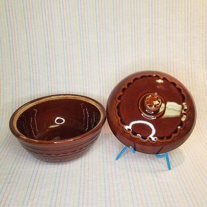 Vintage Mar-Crest Daisy Dot Brown Casserole Dish w/ Lid Stoneware Oven-Proof